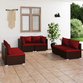 6-teiliges Gartenmöbel-Set und braune synthetische Rattankissen von vidaXL, Gartensets - Ref: Foro24-3102211, Preis: 615,99 €...