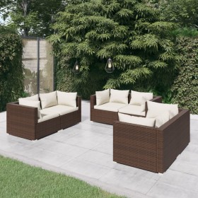 6-teiliges Gartenmöbel-Set und braune synthetische Rattankissen von vidaXL, Gartensets - Ref: Foro24-3102298, Preis: 450,99 €...