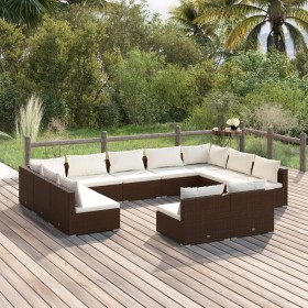 Set de muebles de jardín 11 pzas cojines ratán sintético marrón de vidaXL, Conjuntos de jardín - Ref: Foro24-3102122, Precio:...