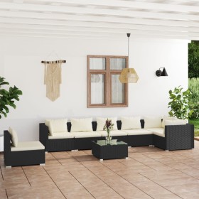 Set de muebles de jardín 8 pzas y cojines ratán sintético negro de vidaXL, Conjuntos de jardín - Ref: Foro24-3102343, Precio:...