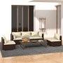 Set muebles de jardín 5 piezas y cojines ratán sintético marrón de vidaXL, Conjuntos de jardín - Ref: Foro24-3102186, Precio:...