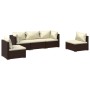 Set muebles de jardín 5 piezas y cojines ratán sintético marrón de vidaXL, Conjuntos de jardín - Ref: Foro24-3102186, Precio:...