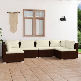 Set muebles de jardín 6 piezas y cojines ratán sintético marrón de vidaXL, Conjuntos de jardín - Ref: Foro24-3101874, Precio:...