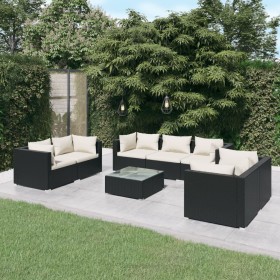 Set de muebles de jardín 8 pzas y cojines ratán sintético negro de vidaXL, Conjuntos de jardín - Ref: Foro24-3102271, Precio:...