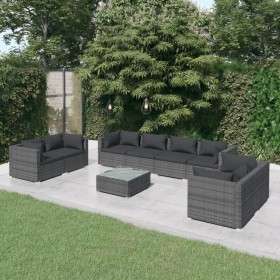 9-teiliges Gartenmöbel-Set und graue synthetische Rattankissen von vidaXL, Gartensets - Ref: Foro24-3102293, Preis: 965,34 €,...