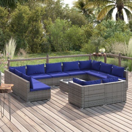 Gartenmöbel-Set, 12-teilig, graue synthetische Rattankissen von vidaXL, Gartensets - Ref: Foro24-3102086, Preis: 834,99 €, Ra...