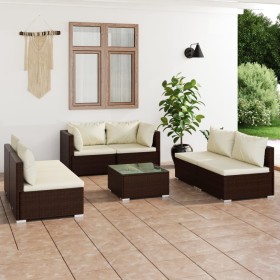 Set muebles de jardín 7 piezas y cojines ratán sintético marrón de vidaXL, Conjuntos de jardín - Ref: Foro24-3102226, Precio:...