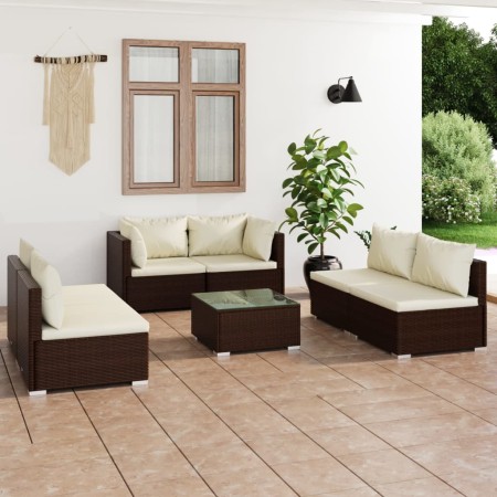 7-teiliges Gartenmöbel-Set und braune synthetische Rattankissen von vidaXL, Gartensets - Ref: Foro24-3102226, Preis: 665,98 €...