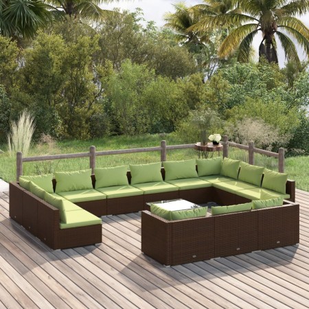 Set de muebles de jardín 14 pzas y cojines ratán PE marrón de vidaXL, Conjuntos de jardín - Ref: Foro24-3102116, Precio: 1,00...