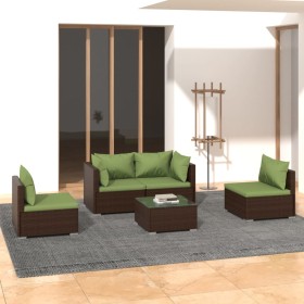 Garten Sofa Set 5 Stück und Kissen braun synthetischen Rattan von vidaXL, Gartensets - Ref: Foro24-3102180, Preis: 427,54 €, ...