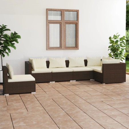 Set muebles de jardín 6 piezas y cojines ratán sintético marrón de vidaXL, Conjuntos de jardín - Ref: Foro24-3102322, Precio:...