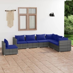 7-teiliges Gartensofa-Set und graue synthetische Rattankissen von vidaXL, Gartensets - Ref: Foro24-3102358, Preis: 551,55 €, ...