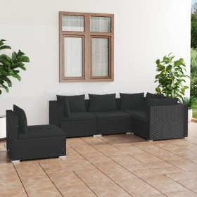 5-teiliges Gartenmöbel-Set und schwarze synthetische Rattankissen von vidaXL, Gartensets - Ref: Foro24-3102312, Preis: 406,79...