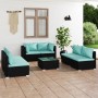 Set de muebles de jardín 7 pzas y cojines ratán sintético negro de vidaXL, Conjuntos de jardín - Ref: Foro24-3102225, Precio:...