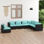 Set de muebles de jardín 7 pzas y cojines ratán sintético negro de vidaXL, Conjuntos de jardín - Ref: Foro24-3102353, Precio:...