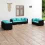 Set de muebles de jardín 7 pzas y cojines ratán sintético negro de vidaXL, Conjuntos de jardín - Ref: Foro24-3102265, Precio:...