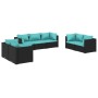 Set de muebles de jardín 7 pzas y cojines ratán sintético negro de vidaXL, Conjuntos de jardín - Ref: Foro24-3102265, Precio:...