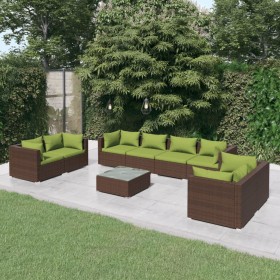 Garden furniture set 9 pieces with brown synthetic rattan cushions by vidaXL, Garden sets - Ref: Foro24-3102292, Price: 1,00 ...