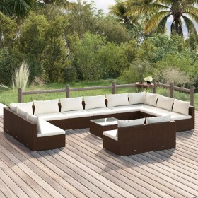 Set de muebles de jardín 13 pzas cojines ratán sintético marrón de vidaXL, Conjuntos de jardín - Ref: Foro24-3102146, Precio:...