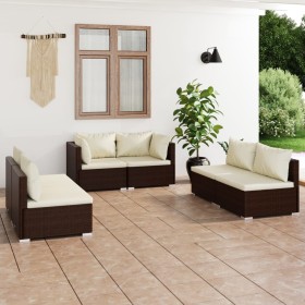 Garden furniture set 6 pieces with brown synthetic rattan cushions by vidaXL, Garden sets - Ref: Foro24-3102210, Price: 585,6...