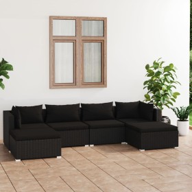 Gartenmöbel Set 6 Stück und Kissen Kunststoff Rattan schwarz von vidaXL, Gartensets - Ref: Foro24-3101800, Preis: 486,26 €, R...