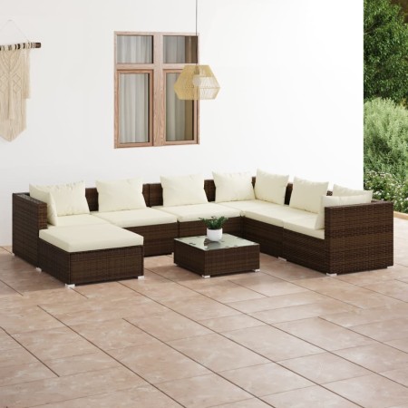 Set muebles de jardín 8 piezas y cojines ratán sintético marrón de vidaXL, Conjuntos de jardín - Ref: Foro24-3101850, Precio:...