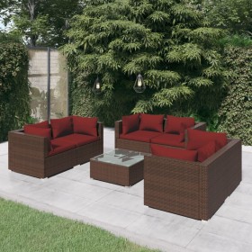 Set muebles de jardín 7 piezas y cojines ratán sintético marrón de vidaXL, Conjuntos de jardín - Ref: Foro24-3102307, Precio:...