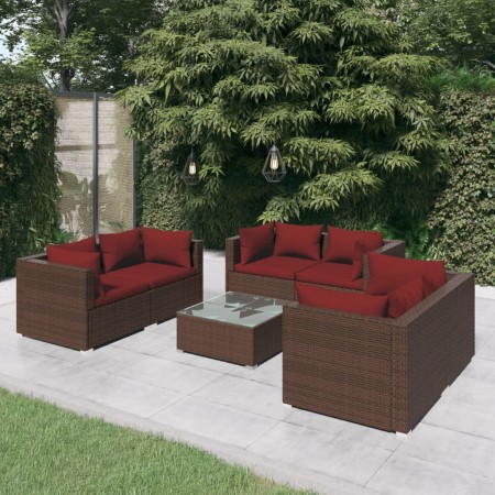 7-teiliges Gartenmöbel-Set und braune synthetische Rattankissen von vidaXL, Gartensets - Ref: Foro24-3102307, Preis: 552,92 €...