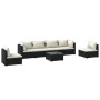 Set de muebles de jardín 7 pzas y cojines ratán sintético negro de vidaXL, Conjuntos de jardín - Ref: Foro24-3102215, Precio:...