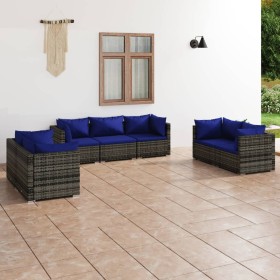 7-teiliges Gartensofa-Set und graue synthetische Rattankissen von vidaXL, Gartensets - Ref: Foro24-3102270, Preis: 511,77 €, ...