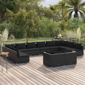 Gartenmöbel-Set, 12-teilig, schwarze Kissen aus synthetischem Rattan von vidaXL, Gartensets - Ref: Foro24-3102088, Preis: 1,0...