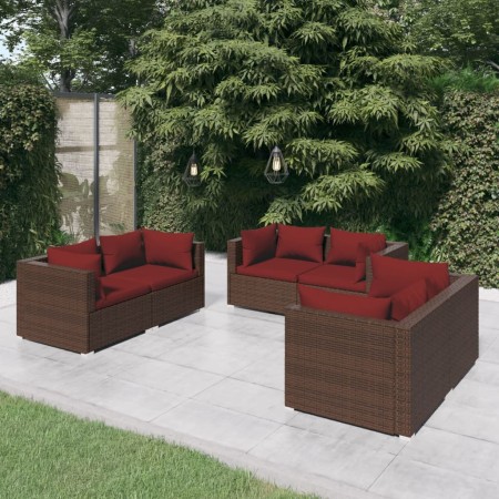 Set muebles de jardín 6 piezas y cojines ratán sintético marrón de vidaXL, Conjuntos de jardín - Ref: Foro24-3102299, Precio:...