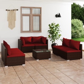 Set muebles de jardín 7 piezas y cojines ratán sintético marrón de vidaXL, Conjuntos de jardín - Ref: Foro24-3102227, Precio:...