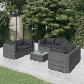 7-teiliges Gartenmöbel-Set und graue synthetische Rattankissen von vidaXL, Gartensets - Ref: Foro24-3102309, Preis: 681,61 €,...