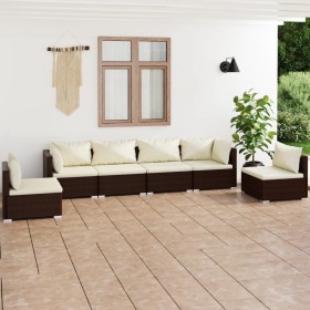 6-teiliges Gartenmöbel-Set und braune synthetische Rattankissen von vidaXL, Gartensets - Ref: Foro24-3102202, Preis: 585,63 €...