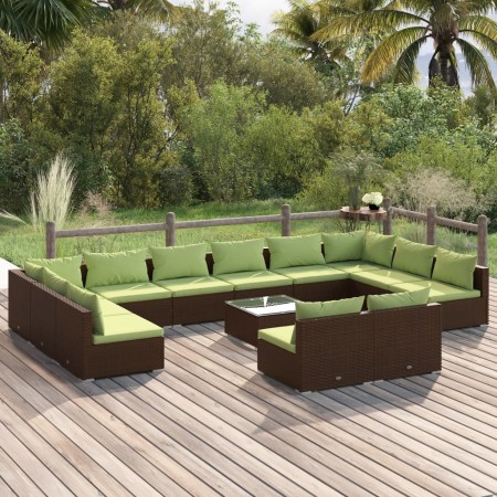 Gartenmöbel-Set 13-teilig und braune synthetische Rattankissen von vidaXL, Gartensets - Ref: Foro24-3102148, Preis: 1,00 €, R...