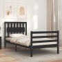 Bed frame with black solid wood headboard 90x200 cm by vidaXL, Beds and slatted bases - Ref: Foro24-3194300, Price: 122,80 €,...