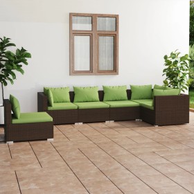 6-teiliges Gartenmöbel-Set und braune synthetische Rattankissen von vidaXL, Gartensets - Ref: Foro24-3102324, Preis: 556,72 €...