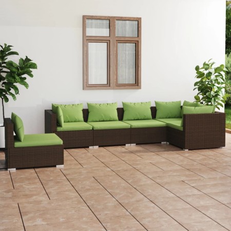 Set muebles de jardín 6 piezas y cojines ratán sintético marrón de vidaXL, Conjuntos de jardín - Ref: Foro24-3102324, Precio:...