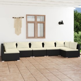 7-teiliges Gartenmöbel-Set und schwarze synthetische Rattankissen von vidaXL, Gartensets - Ref: Foro24-3101887, Preis: 654,07...