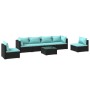 Set de muebles de jardín 7 pzas y cojines ratán sintético negro de vidaXL, Conjuntos de jardín - Ref: Foro24-3102217, Precio:...