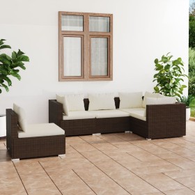 5-teiliges Gartenmöbel-Set und braune Kissen aus synthetischem Rattan von vidaXL, Gartensets - Ref: Foro24-3102314, Preis: 36...