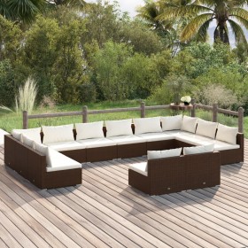 Set de muebles de jardín 12 pzas cojines ratán sintético marrón de vidaXL, Conjuntos de jardín - Ref: Foro24-3102138, Precio:...