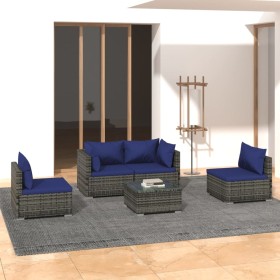 Gartensofa Set 5 Stück und Kissen synthetisches Rattan grau von vidaXL, Gartensets - Ref: Foro24-3102182, Preis: 312,99 €, Ra...