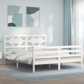 White solid wood bed frame with headboard 160x200 cm by vidaXL, Beds and slatted bases - Ref: Foro24-3194452, Price: 146,10 €...