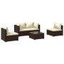 Set muebles de jardín 5 piezas y cojines ratán sintético marrón de vidaXL, Conjuntos de jardín - Ref: Foro24-3102178, Precio:...