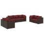 Set muebles de jardín 7 piezas y cojines ratán sintético marrón de vidaXL, Conjuntos de jardín - Ref: Foro24-3102267, Precio:...