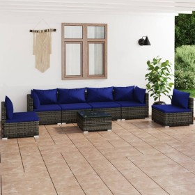 7-teiliges Gartensofa-Set und graue synthetische Rattankissen von vidaXL, Gartensets - Ref: Foro24-3102222, Preis: 459,99 €, ...