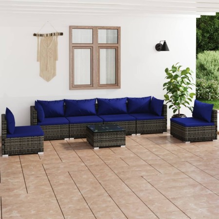 7-teiliges Gartensofa-Set und graue synthetische Rattankissen von vidaXL, Gartensets - Ref: Foro24-3102222, Preis: 457,50 €, ...