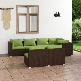 Set muebles de jardín 7 piezas y cojines ratán sintético marrón de vidaXL, Conjuntos de jardín - Ref: Foro24-3102388, Precio:...